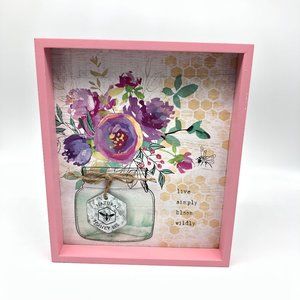 Pink Floral Honey Bee Shadow Box Frame Home Decor, Valentine's Mother's Day